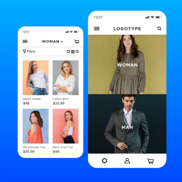 2 page d'un site ecommerce sur mobile
