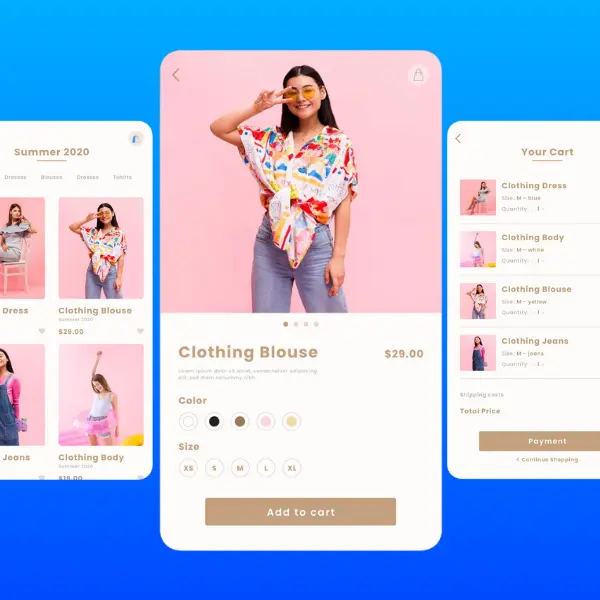 3 page d'un site ecommerce sur mobile