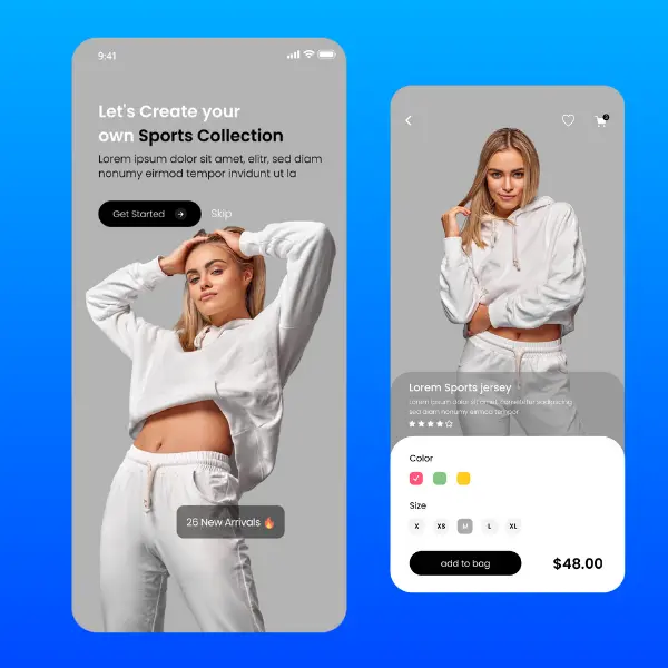 2 page d'un site ecommerce sur mobile