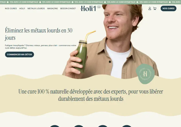 home page de site ecommerce qui vend des compléments alimentaires