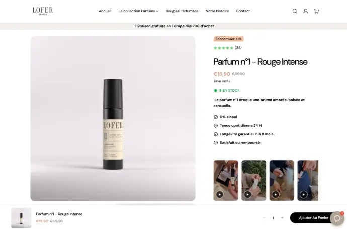 Page produit d'un site e-commerce de complément alimentaire