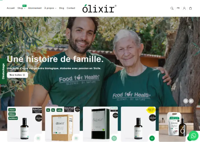 Home page d&#39;un site e-commerce qui fait de l&#39;huile d&#39;olive haut de gamme