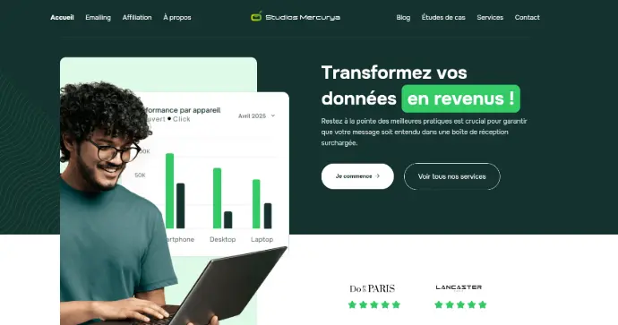 Home page d&#39;un site webflow de lead magnet et emailing de masse