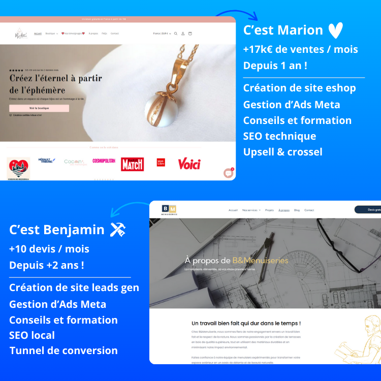 2 exemple de projet de site internet avec les résultats obtenus