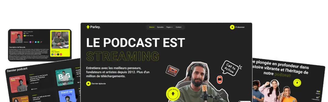 Page d&#39;accueil d&#39;un site vitrine qui présente un podcast réalisé par Xelico