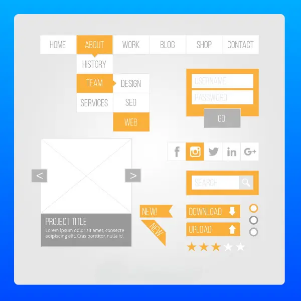 Capture d&#39;écran de plein d&#39;éléments de Web design pour 17 vitrine