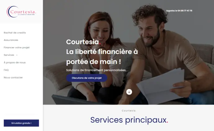 Page d&#39;accueil d&#39;un site vitrine de rachat de crédit