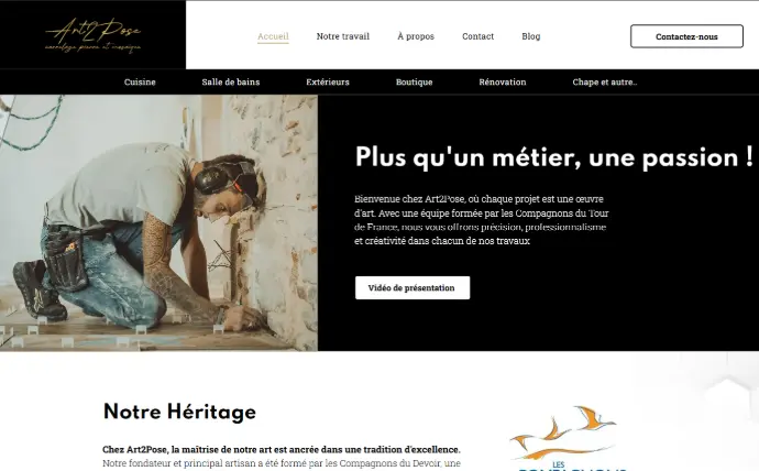 Page d&#39;accueil d&#39;un site pour artisan carreleur