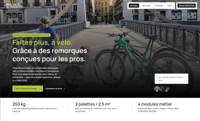 Page d&#39;accueil d&#39;un site vitrine pour des vendeurs de remorque