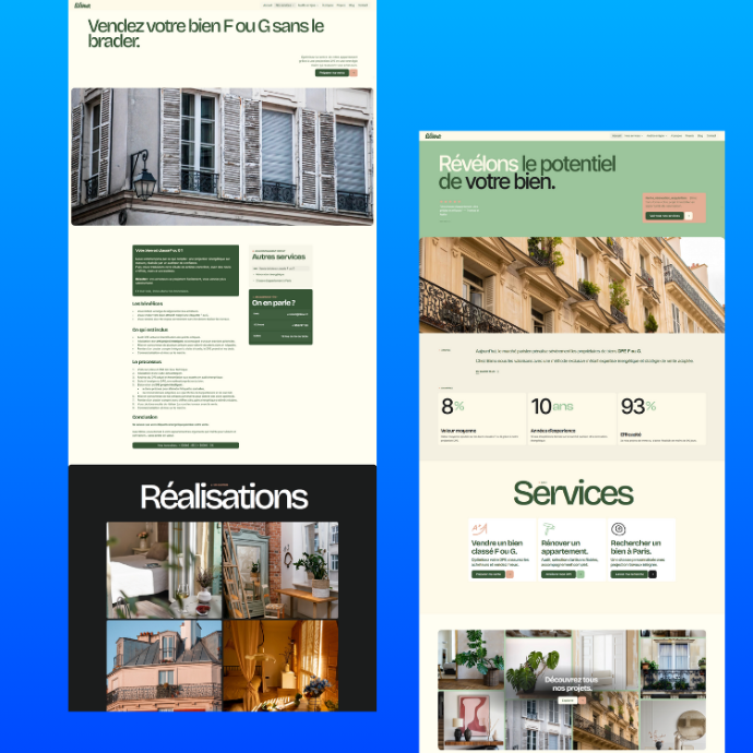 Deux visuels qui montrent 2 landing page pour objectif de convertir des leads