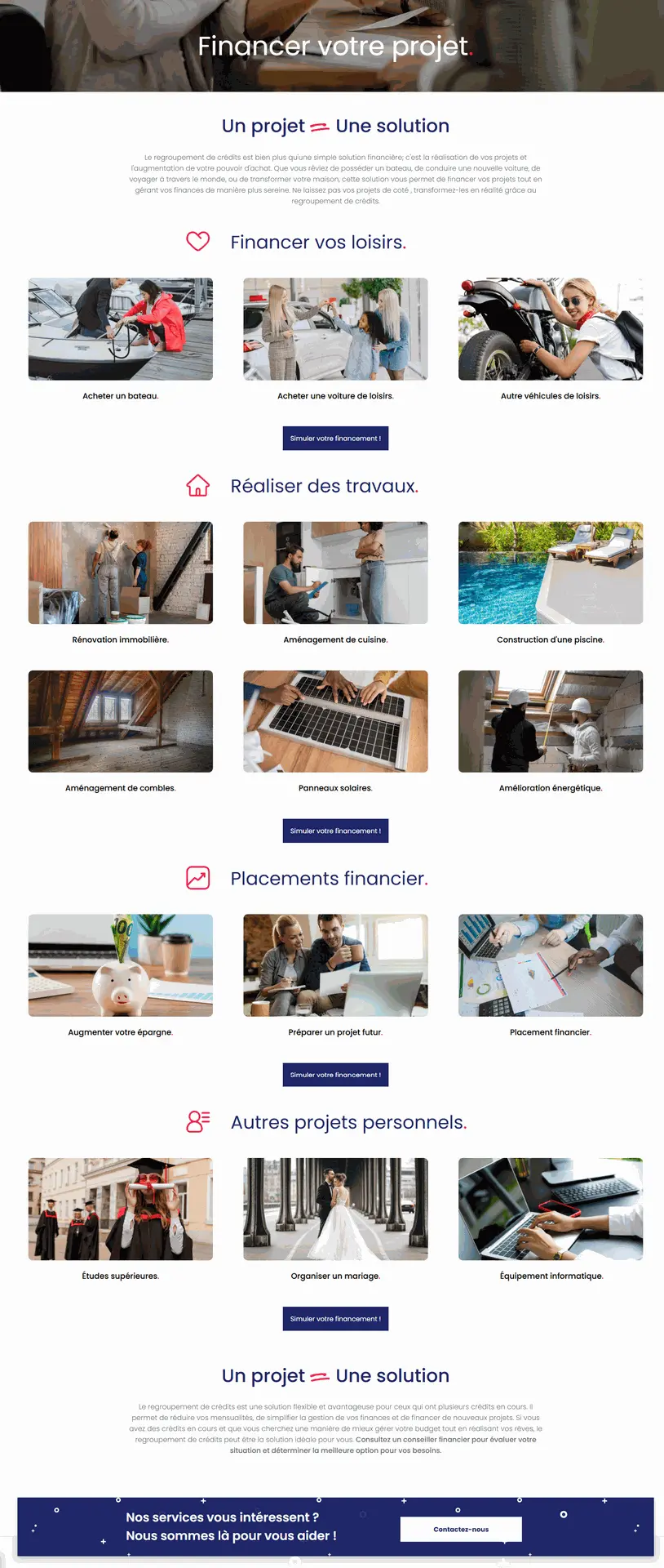 Une capture d&#39;écran de la page complète &#34;nos services&#34; du site Courtesia