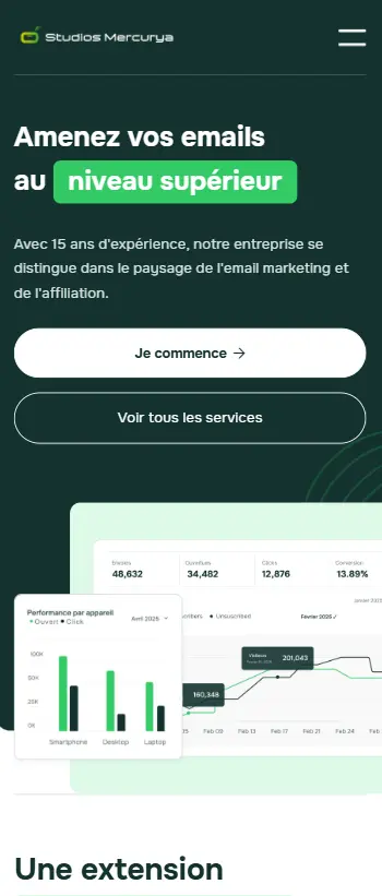 Capture d&#39;écran d&#39;un CTA mobile du site Studios Mercurya