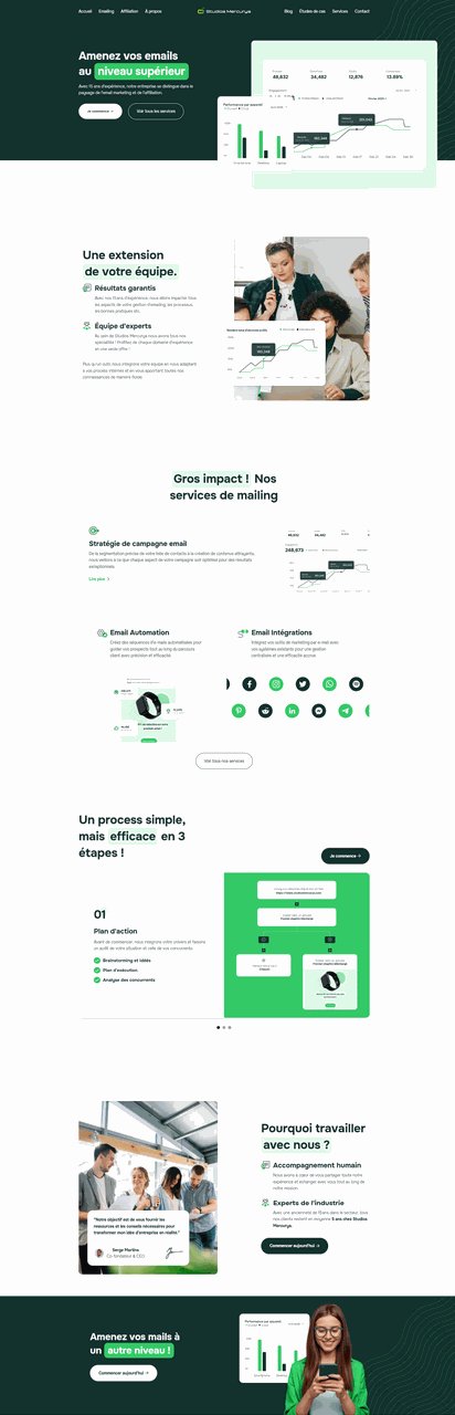 Capture d&#39;écran d&#39;une section de la page complète du site Studios Mercurya
