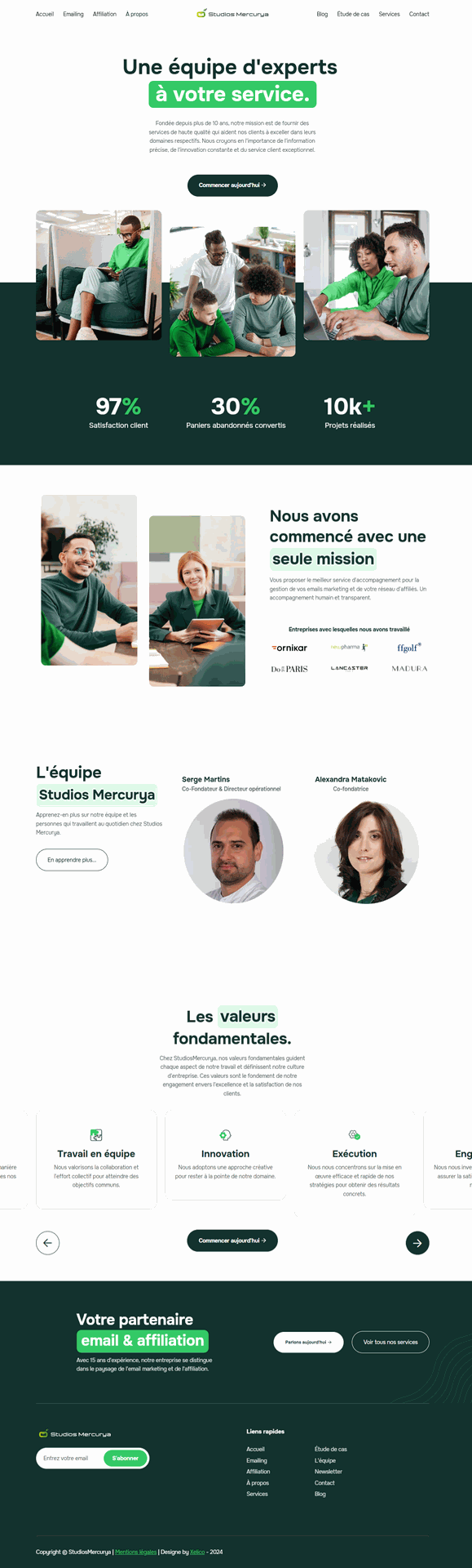 Capture d&#39;écran d&#39;une section de la page à propos du site Studios Mercurya