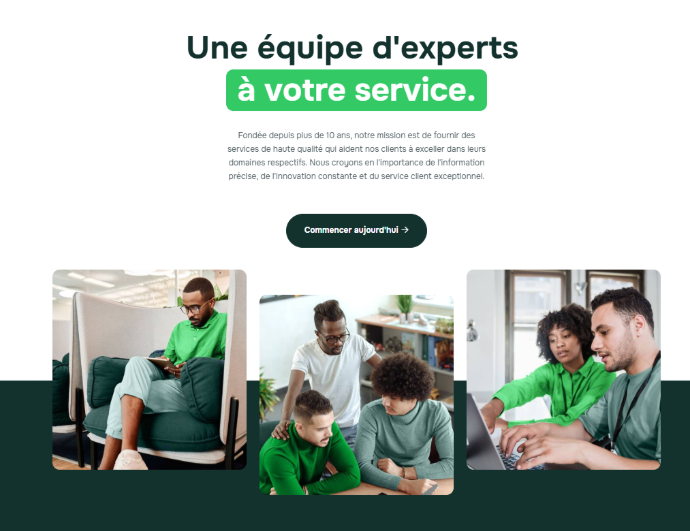 Capture d&#39;écran d&#39;une section de la page à propos du site Studios Mercurya