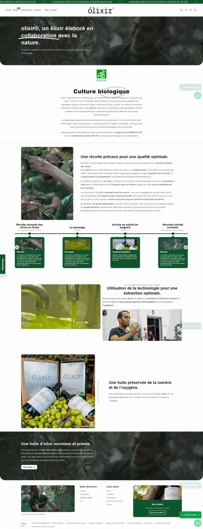 capture page à propos site ecommerce de Olixir