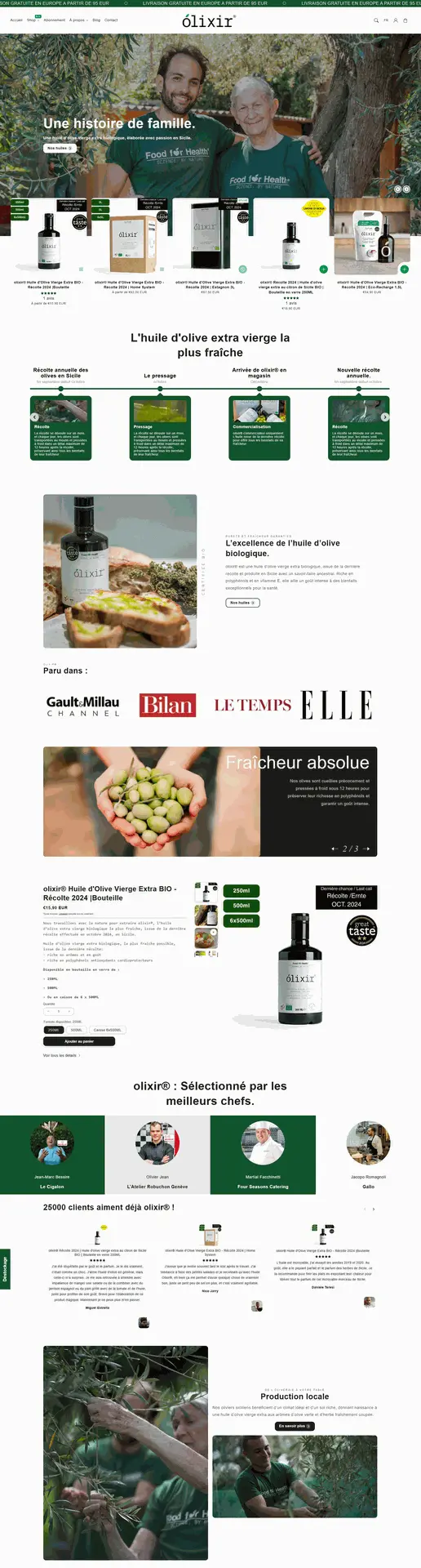 capture page nos valeurs site ecommerce de Olixir