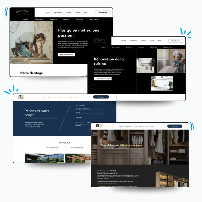 plusieurs capture d'écrans de site web d'artisan