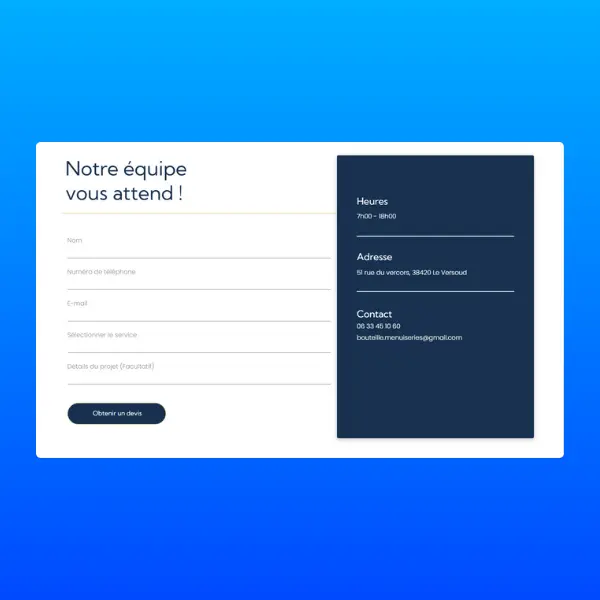 page contact pour contacter un menuisier