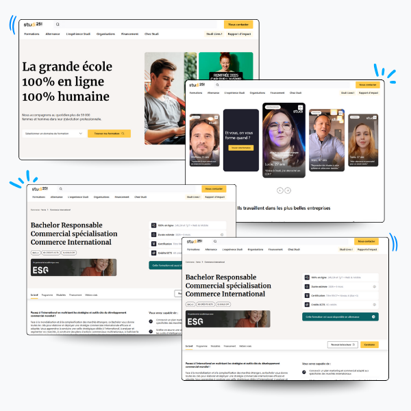 plusieurs capture d'ecran de site web de formateur en ligne