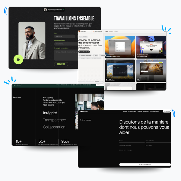 plusieurs captures d&#39;écran de site vitrine pour des freelances