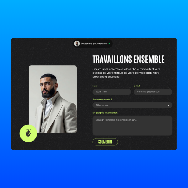 capture d&#39;écran d&#39;une page contact d&#39;un site de freelance