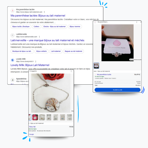 plusieurs capture d&#39;écran de ecommerce référencé sur google