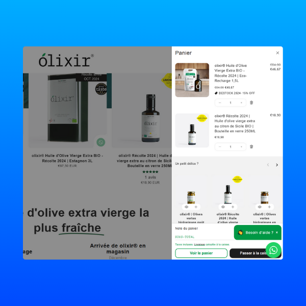Capture d&#39;écran d&#39;une page panier ouvert d&#39;un site ecommerce