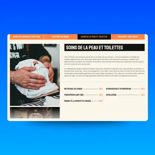 page service d&#39;un site pour coiffeur