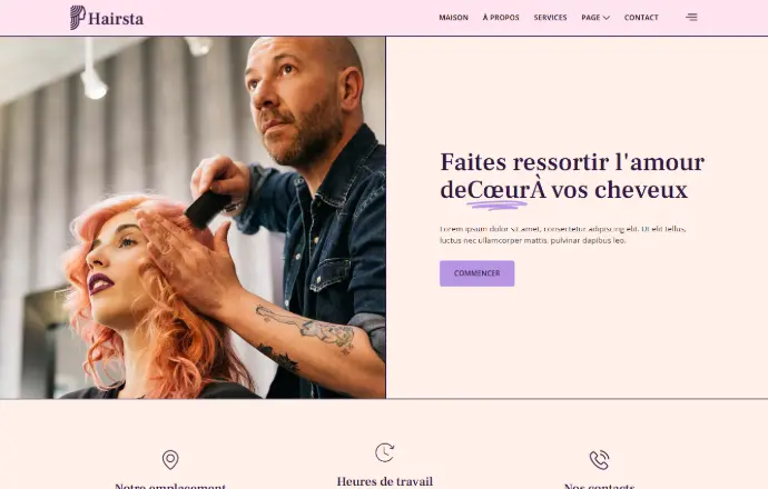 home page d&#39;un site vitrine pour coiffeur femme
