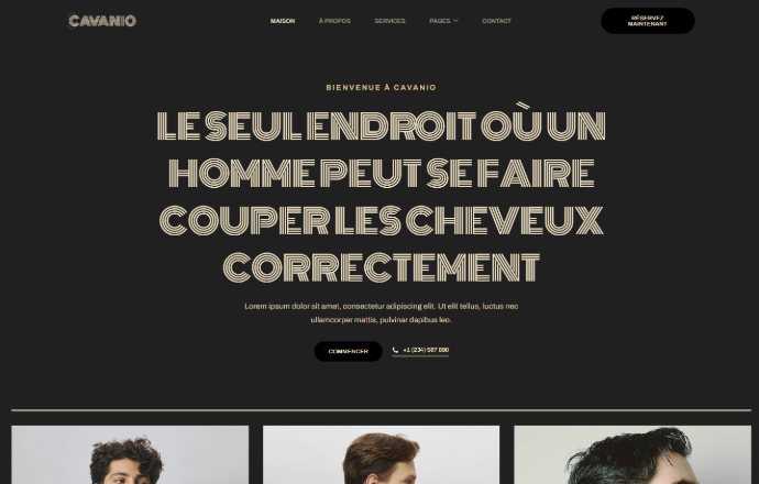 home page de site pour barber