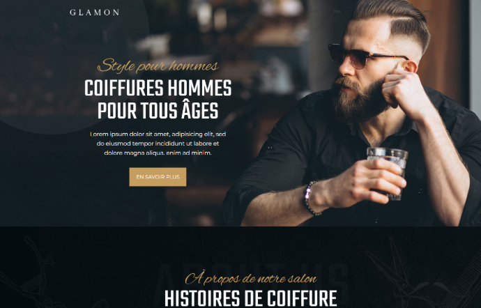 home page d&#39;un site vitrine pour coiffeur homme