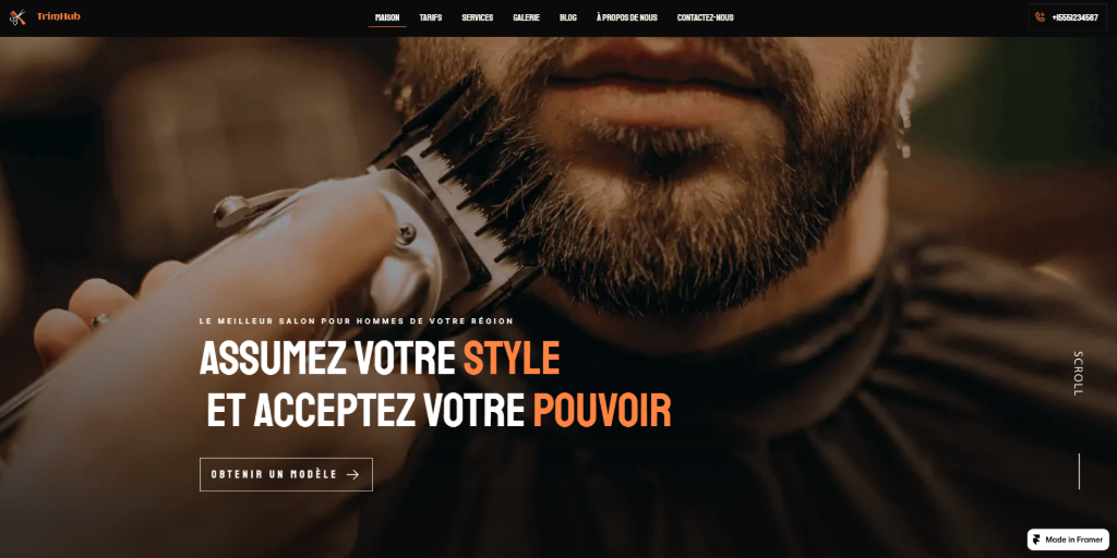home page d&#39;un site de coiffeur, barber