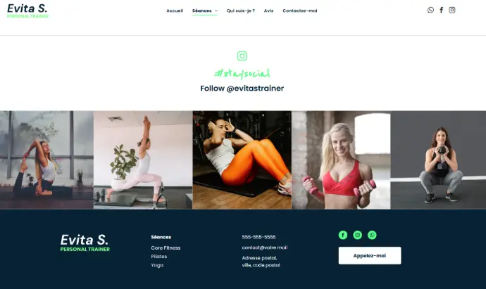 Section réseaux sociaux d'un site pour coach sportif
