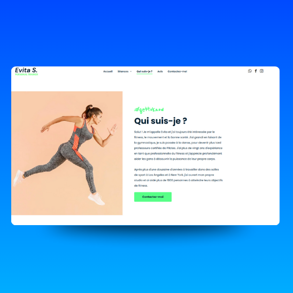 capture d'une section à propos d'un site de coach sportif
