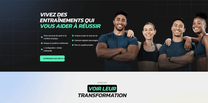 home page d'un site de coach sportif