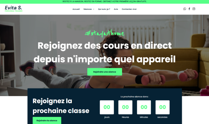 home page d'un site de coach sportif pilate