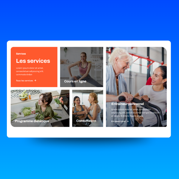 section d'un site internet style bento d'un coach sportif