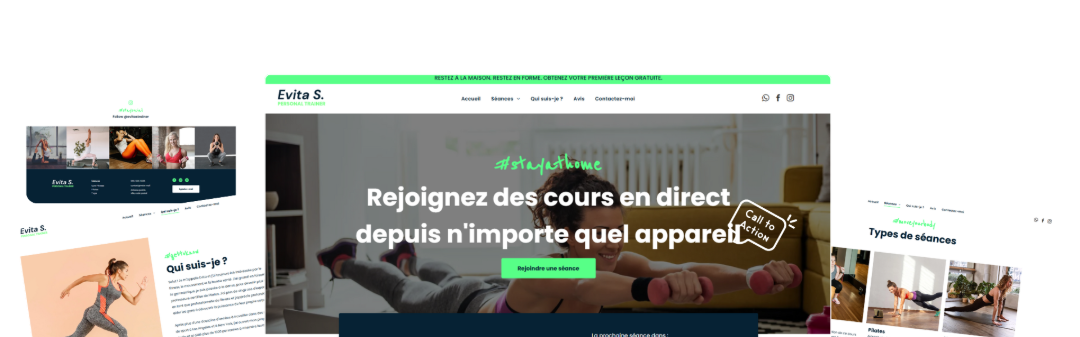Page d'accueil d'un site pour une coach sportive