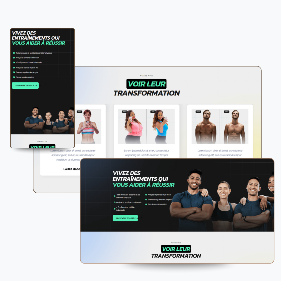 Plusieurs captures d'écran de différentes page pour un coach sportif