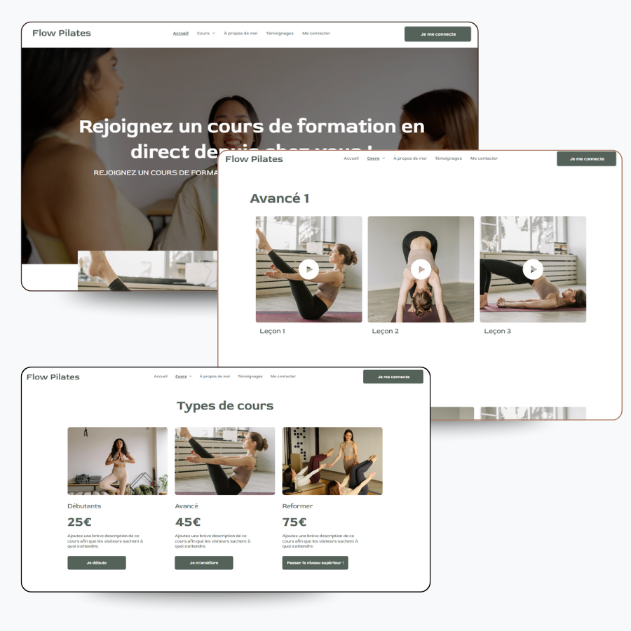 Plusieurs captures d'écran de différentes page pour un coach sportif