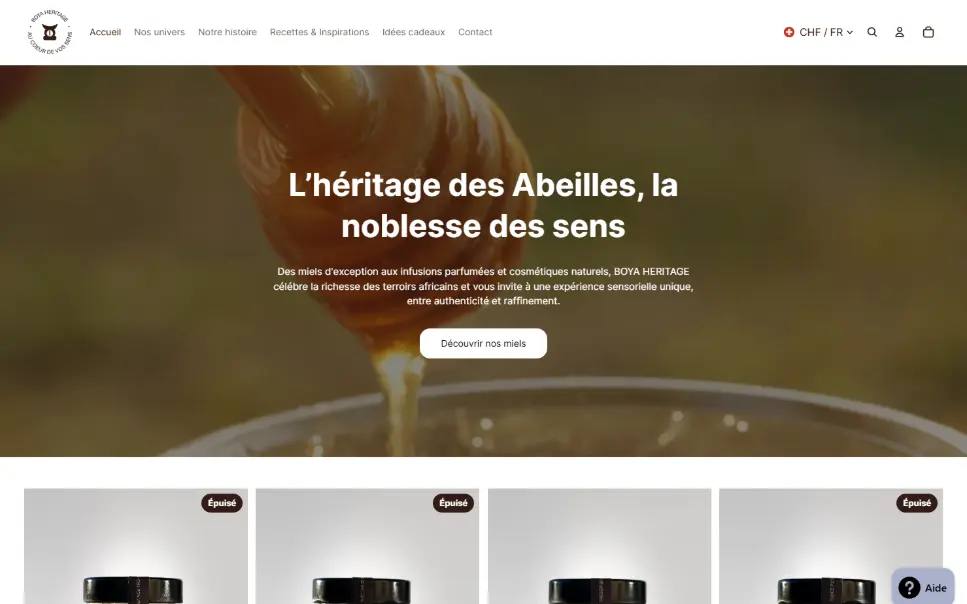 Home page de Boya heritage, un site e-commerce créé par Xelico