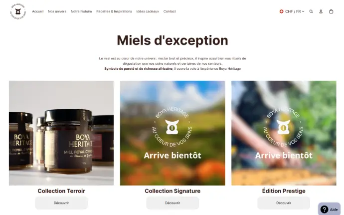 Page collection du site de Boya Heritage, un site e-commerce créé par Xelico