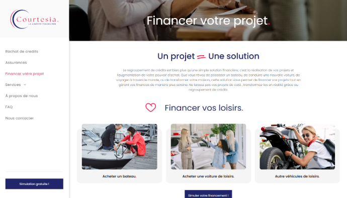 Page d'accueil d'un site de rachat de crédit réalisé par Xelico