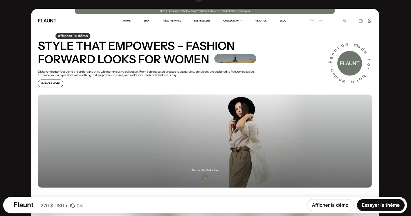 Exemple d'un thème Payant dans Shopify