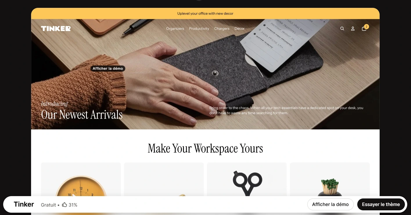 Exemple d'un thème gratuit Shopify