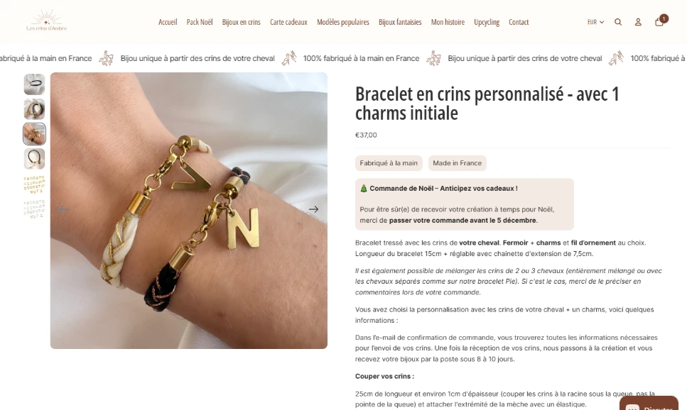 Une belle page produit Shopify de e-commerce avec une belle photo de produit