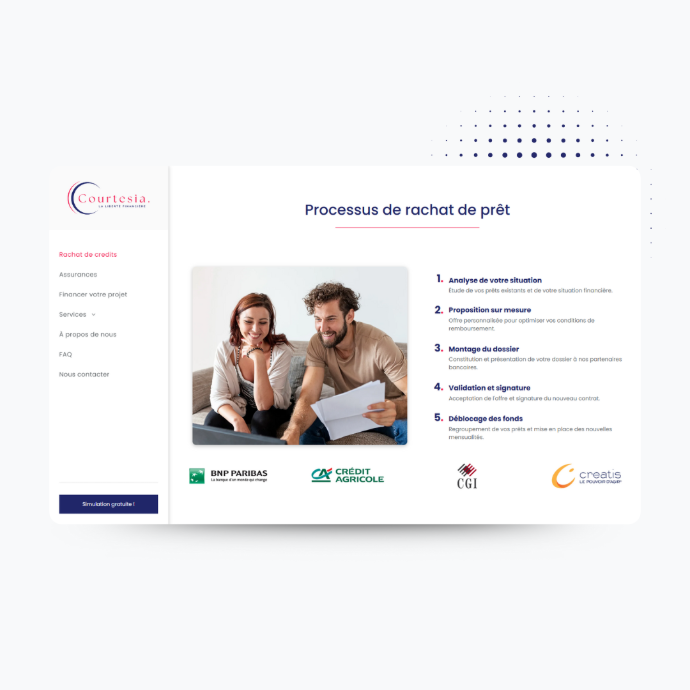 Mockup écran d&amp;#39;ordinateur portable qui montre la page d&amp;#39;accueil de Courtesia