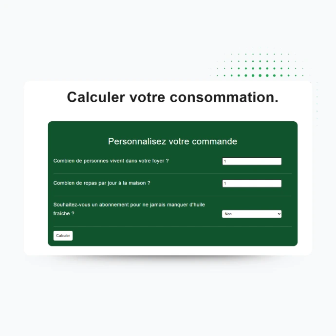 Simulateur dynamique e-commerce pour huile d'olive