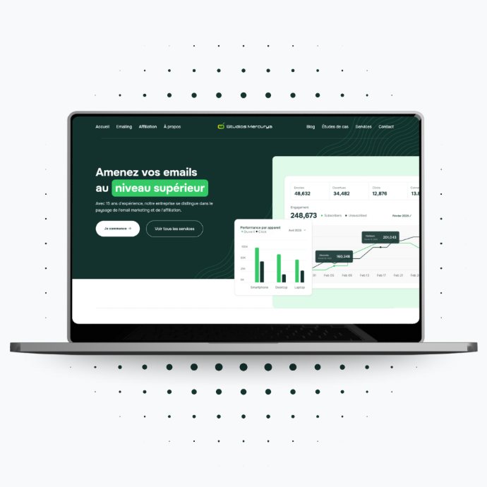 Mockup ordinateur qui montre des pages de Studios Mercurya